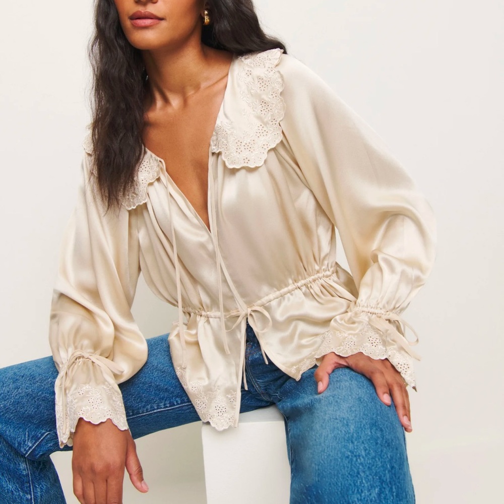 Reformation Lillie Silk Top Ivory - Size M